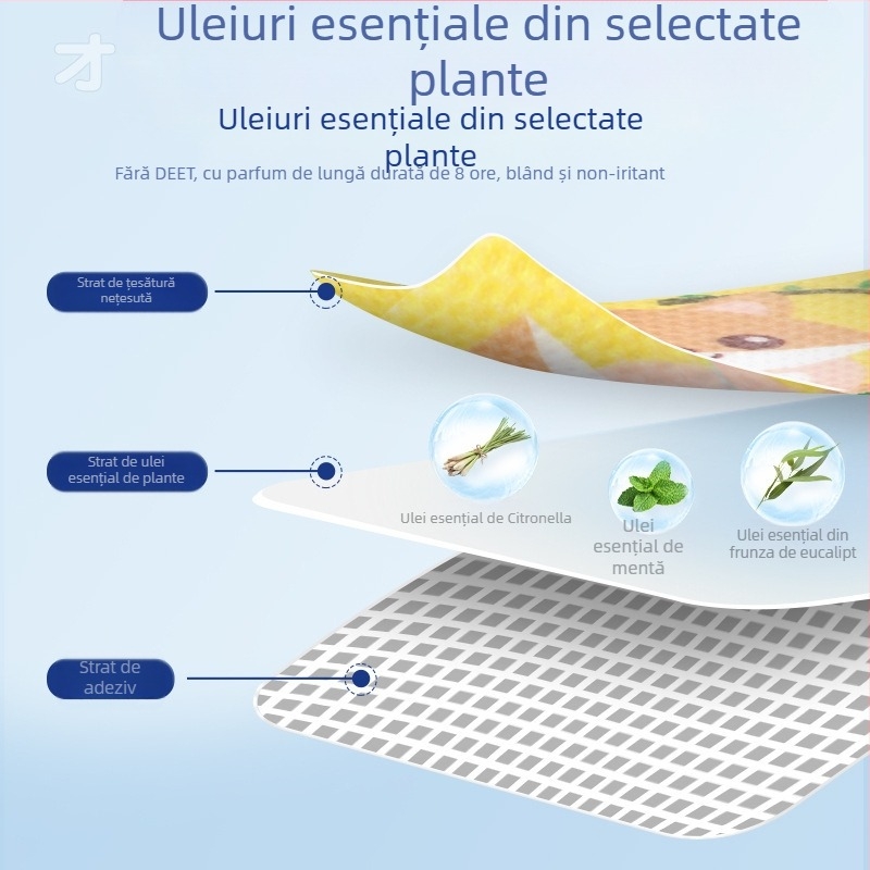Plasture anti-țânțari cu ulei esențial vegetal, formă solidă, 24 plasturi/cutie, netoxic, pentru copii și sugari, utilizare în aer liber vara