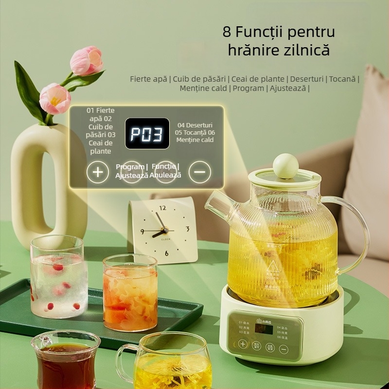 Ceainic de sănătate din sticlă, cu control microcomputer, 1-1.5 L, 220 V, 500 W