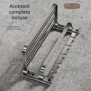 Raft de prosoape cu ventuză, fără găuri, cu suport de agățare integrat, cu două niveluri, detașabil, încărcare 10 kg