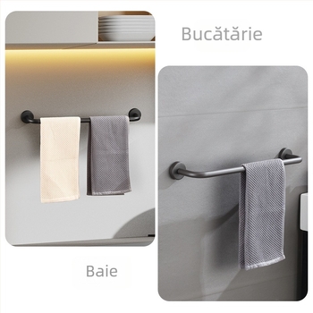 Bară de prosoape din oțel inox, montată pe perete, cu o singură tijă, încărcare 10 kg, finisaj electrostatic, montaj fără găuri, stil modern