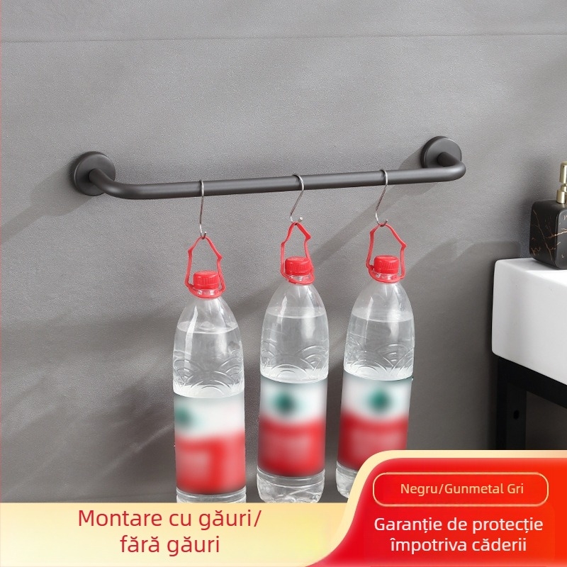 Bară de prosoape din oțel inox, montată pe perete, cu o singură tijă, încărcare 10 kg, finisaj electrostatic, montaj fără găuri, stil modern