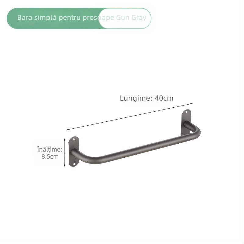 Bară de prosoape din oțel inox, montată pe perete, cu o singură tijă, încărcare 10 kg, finisaj electrostatic, montaj fără găuri, stil modern