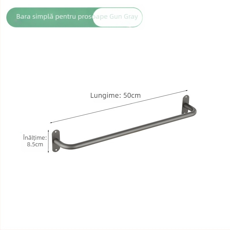 Bară de prosoape din oțel inox, montată pe perete, cu o singură tijă, încărcare 10 kg, finisaj electrostatic, montaj fără găuri, stil modern