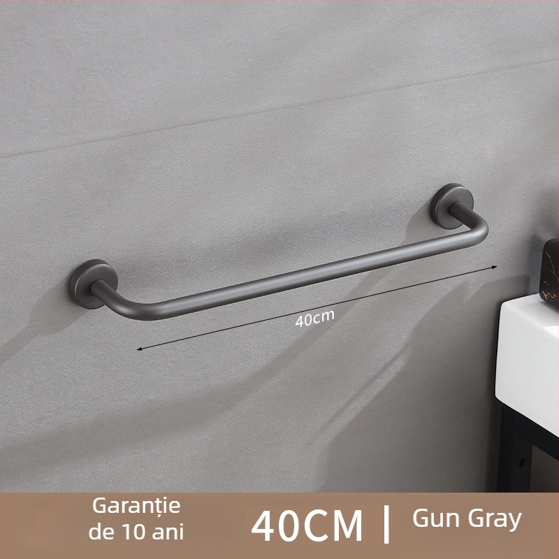 Bară de prosoape din oțel inox, montată pe perete, cu o singură tijă, încărcare 10 kg, finisaj electrostatic, montaj fără găuri, stil modern