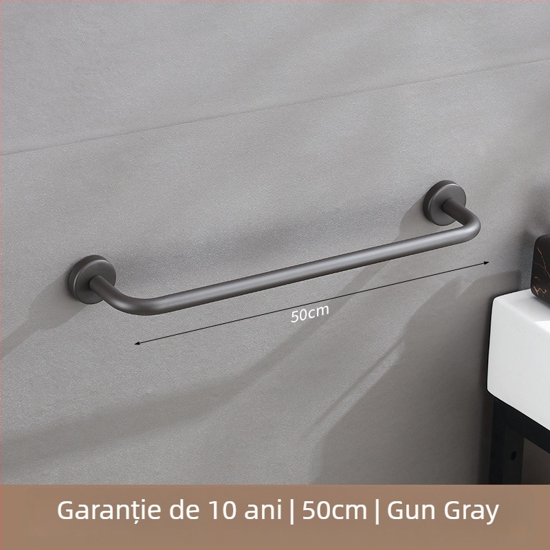 Bară de prosoape din oțel inox, montată pe perete, cu o singură tijă, încărcare 10 kg, finisaj electrostatic, montaj fără găuri, stil modern