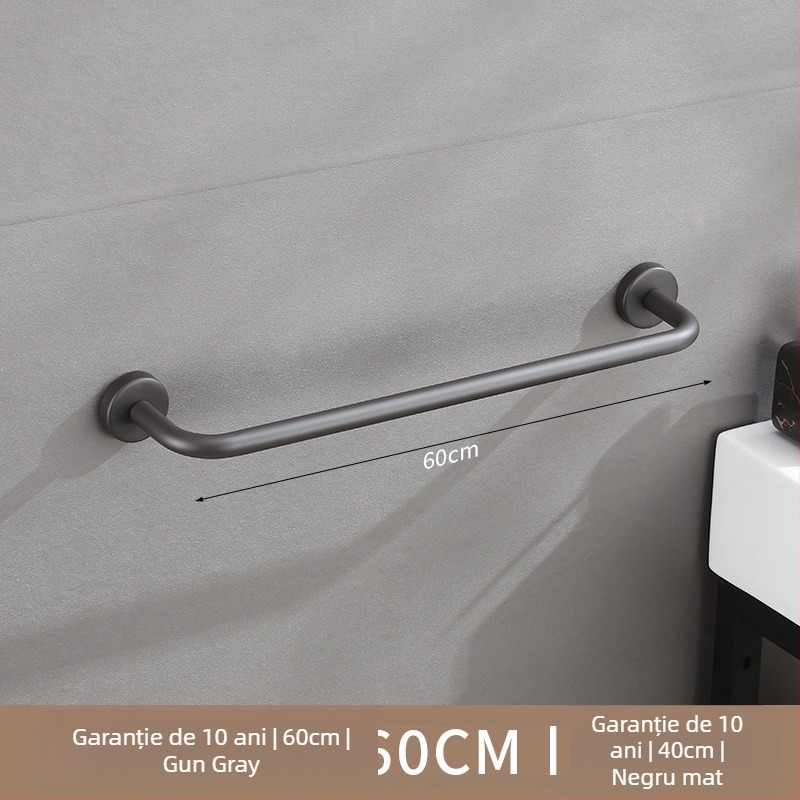 Bară de prosoape din oțel inox, montată pe perete, cu o singură tijă, încărcare 10 kg, finisaj electrostatic, montaj fără găuri, stil modern
