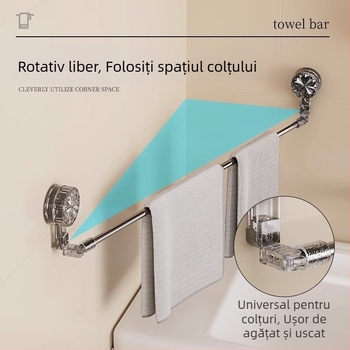 Uscător de prosoape cu ventuză, montaj fără găuri, telescopic pentru baie, din plastic și oțel inoxidabil