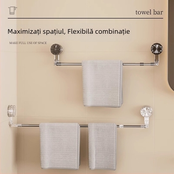 Uscător de prosoape cu ventuză, montaj fără găuri, telescopic pentru baie, din plastic și oțel inoxidabil
