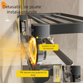 Oginsk suport metal pentru prosoape de baie cu ventuză — montaj fără găuri, raft de depozitare montat pe perete