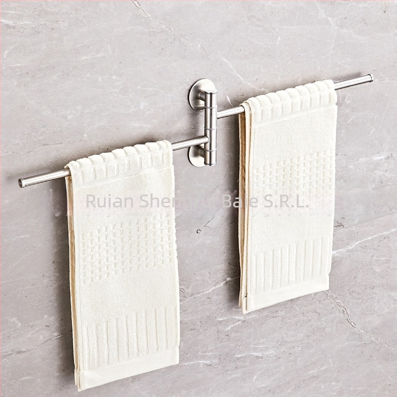 Suport pentru prosoape fără găuri din oțel inoxidabil 304 pentru baie, bară de prosoape rotativă și spațiu de depozitare, 2–4 niveluri
