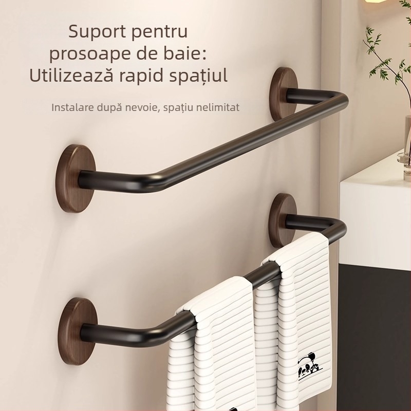 Bară pentru prosoape din oțel inoxidabil, sarcină 5 kg, 1 strat, finisaj cu ceară-ulei pentru lemn, impermeabil, stil luxos ușor