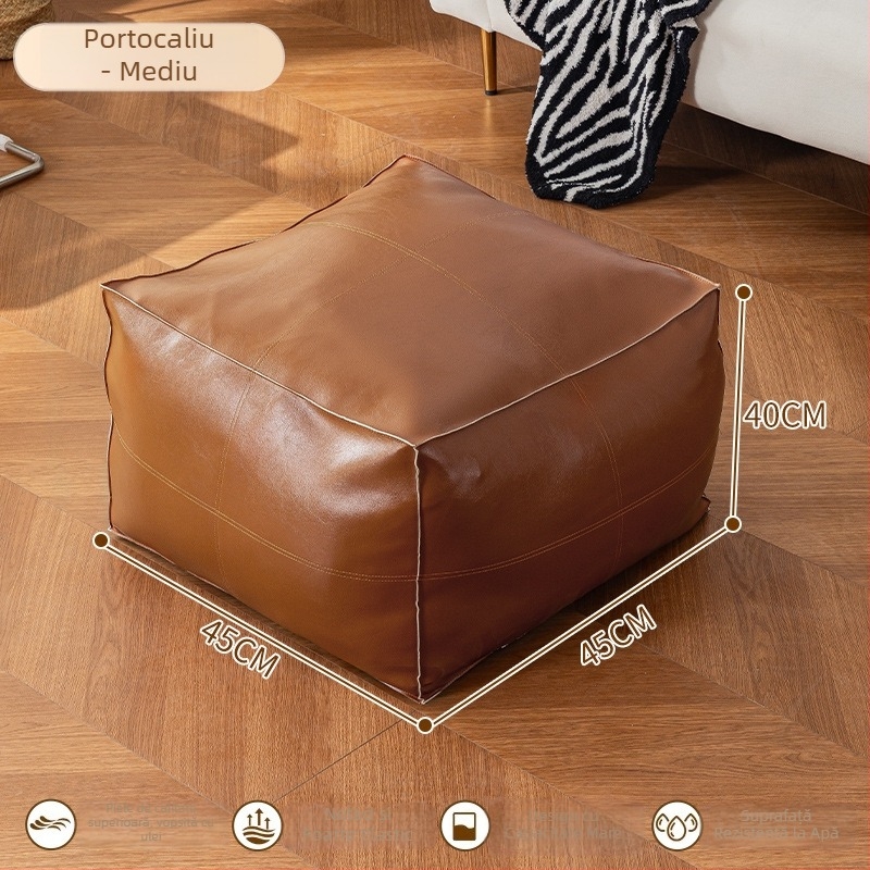 Taburet de depozitare din piele, multifuncțional, capacitate 50 L, încărcare 100 kg, formă dreptunghiulară