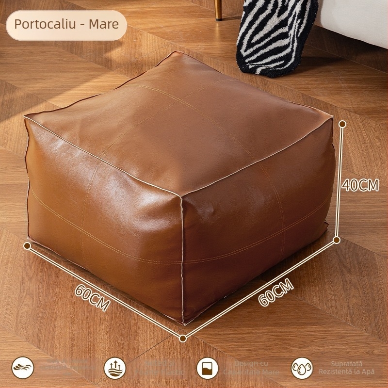 Taburet de depozitare din piele, multifuncțional, capacitate 50 L, încărcare 100 kg, formă dreptunghiulară