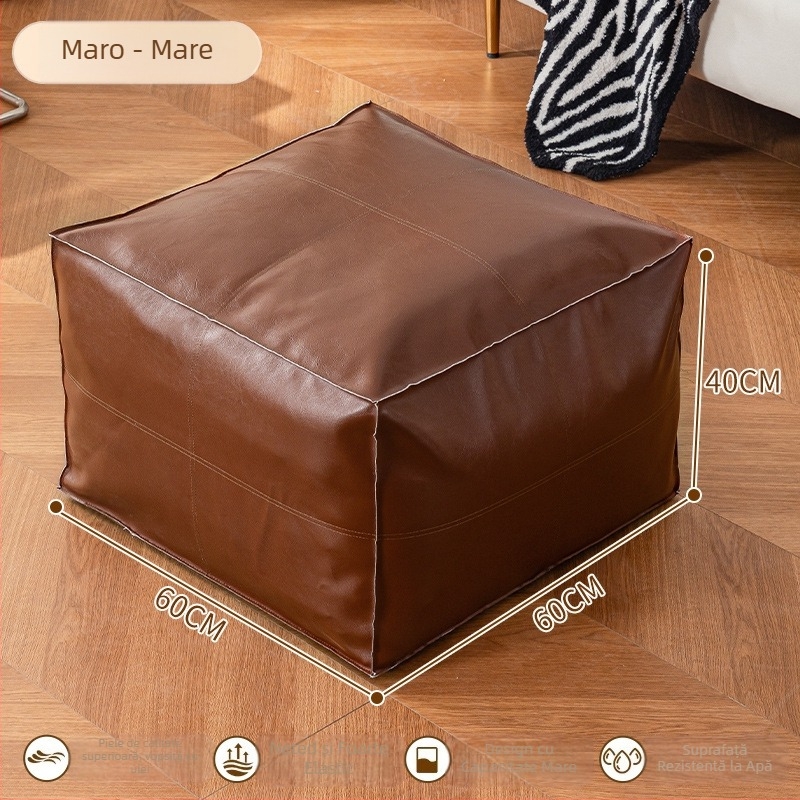 Taburet de depozitare din piele, multifuncțional, capacitate 50 L, încărcare 100 kg, formă dreptunghiulară