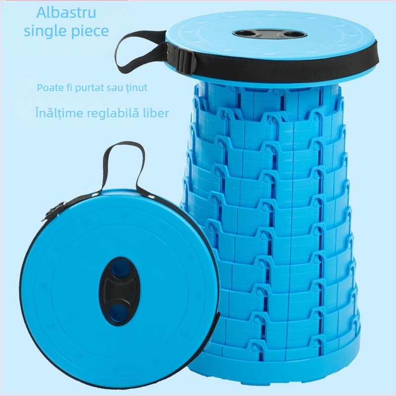 Scaun pliabil de călătorie — scaun portabil cu șezut rotund din PP plastic, rezistență până la 100 kg, greutate 980 g, pliabil