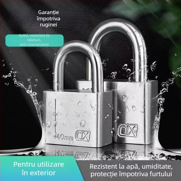 Lacăt din oțel inoxidabil HT-9685, pentru uz casnic și exterior, deschidere dreaptă, 304