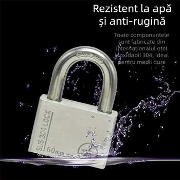 Lacăt din oțel inoxidabil 304, anti-furt, impermeabil, deschidere dreptunghiulară, model Sbe, design modern minimalist