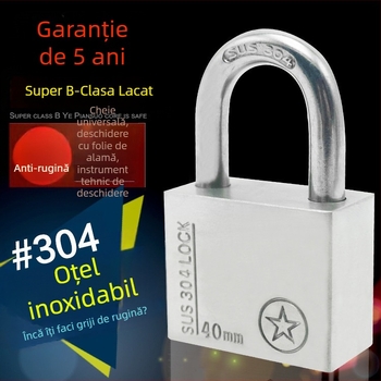 Lacăt din oțel inoxidabil 304, anti-furt, impermeabil, deschidere dreptunghiulară, model Sbe, design modern minimalist