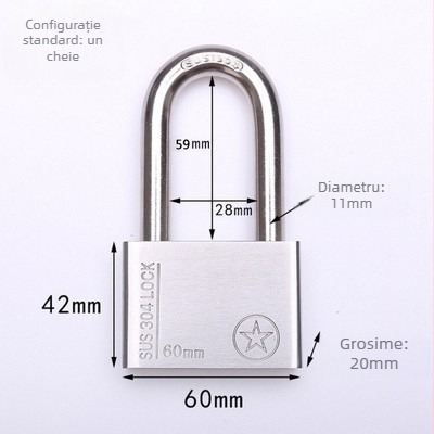 Lacăt din oțel inoxidabil 304, anti-furt, impermeabil, deschidere dreptunghiulară, model Sbe, design modern minimalist