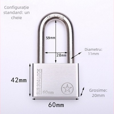 Lacăt din oțel inoxidabil 304, anti-furt, impermeabil, deschidere dreptunghiulară, model Sbe, design modern minimalist