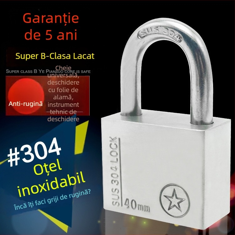 Lacăt din oțel inoxidabil 304, anti-furt, impermeabil, deschidere dreptunghiulară, model Sbe, design modern minimalist
