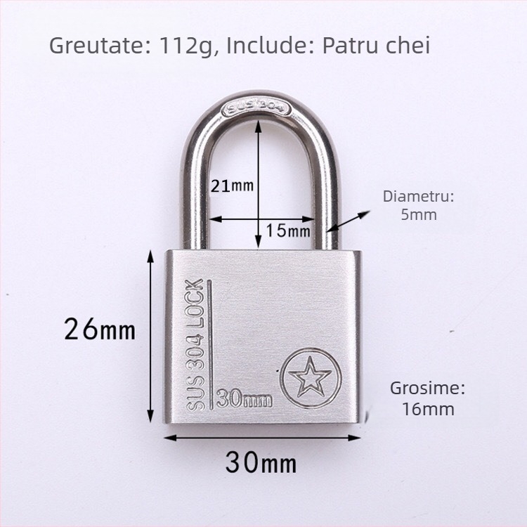 Lacăt din oțel inoxidabil 304, anti-furt, impermeabil, deschidere dreptunghiulară, model Sbe, design modern minimalist