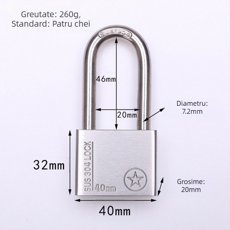 Lacăt din oțel inoxidabil 304, anti-furt, impermeabil, deschidere dreptunghiulară, model Sbe, design modern minimalist