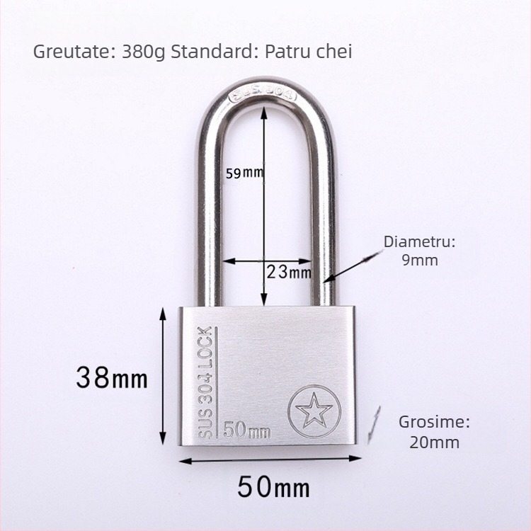 Lacăt din oțel inoxidabil 304, anti-furt, impermeabil, deschidere dreptunghiulară, model Sbe, design modern minimalist