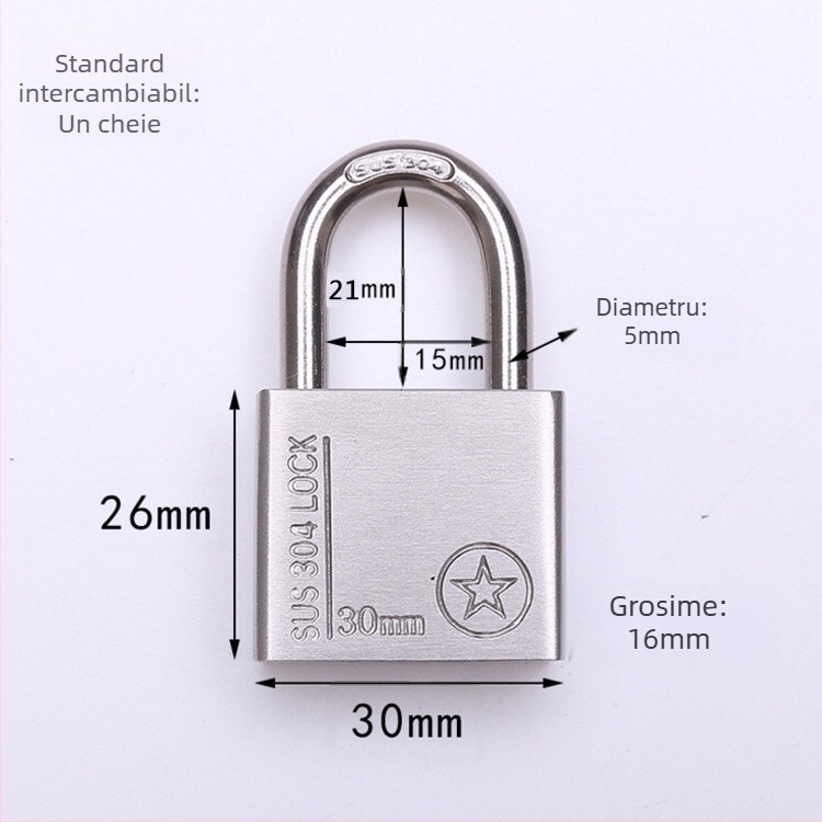 Lacăt din oțel inoxidabil 304, anti-furt, impermeabil, deschidere dreptunghiulară, model Sbe, design modern minimalist