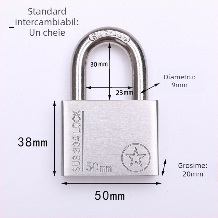Lacăt din oțel inoxidabil 304, anti-furt, impermeabil, deschidere dreptunghiulară, model Sbe, design modern minimalist