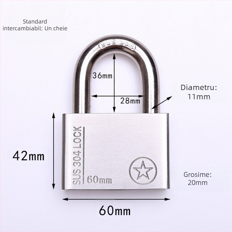 Lacăt din oțel inoxidabil 304, anti-furt, impermeabil, deschidere dreptunghiulară, model Sbe, design modern minimalist