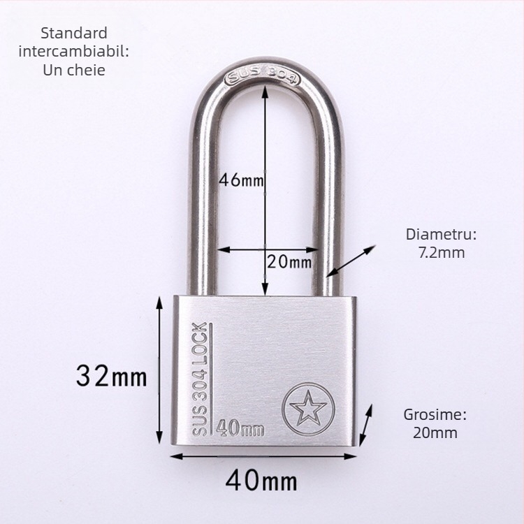 Lacăt din oțel inoxidabil 304, anti-furt, impermeabil, deschidere dreptunghiulară, model Sbe, design modern minimalist