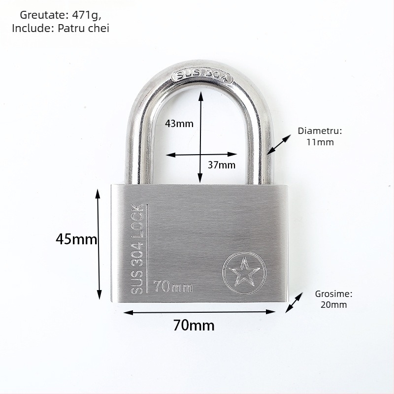 Lacăt din oțel inoxidabil 304, anti-furt, impermeabil, deschidere dreptunghiulară, model Sbe, design modern minimalist