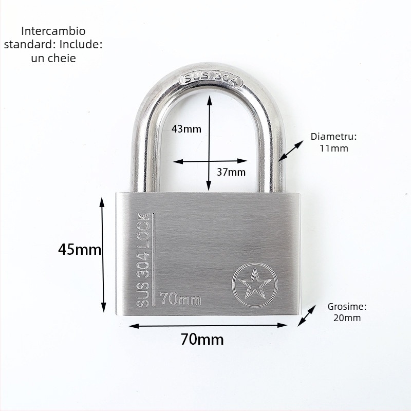 Lacăt din oțel inoxidabil 304, anti-furt, impermeabil, deschidere dreptunghiulară, model Sbe, design modern minimalist