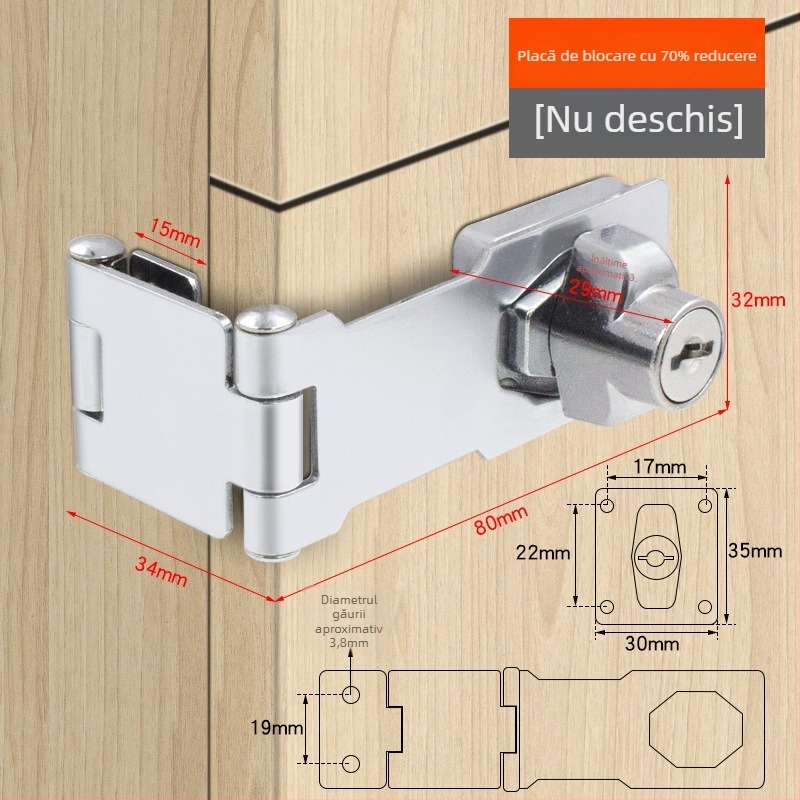 Încuțare dulap Jin Aoding din aliaj de zinc, instalare fără găuri, blocare pentru sertar/ garderobă cu unghi de 90°, model 2023.1.7, etichetă privată licențiată disponibilă