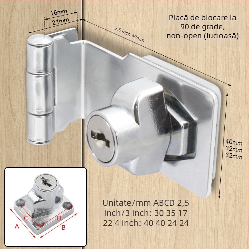 Încuțare dulap Jin Aoding din aliaj de zinc, instalare fără găuri, blocare pentru sertar/ garderobă cu unghi de 90°, model 2023.1.7, etichetă privată licențiată disponibilă