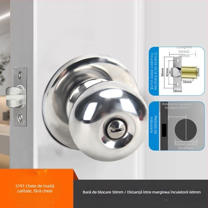 Ball lock încuietoare interioară pentru uși, multifuncțională, din fier, model 5831, stil modern minimalist