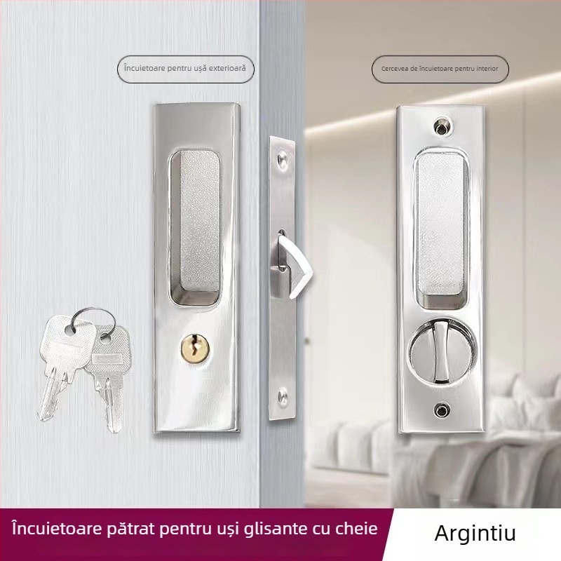 Asabi 9026 încuietoare pentru uși glisante, din aliaj de zinc, cu mâner încorporat, mecanism ascuns, pentru uși din lemn, potrivită pentru balcoane și bucătării, stil modern minimalist
