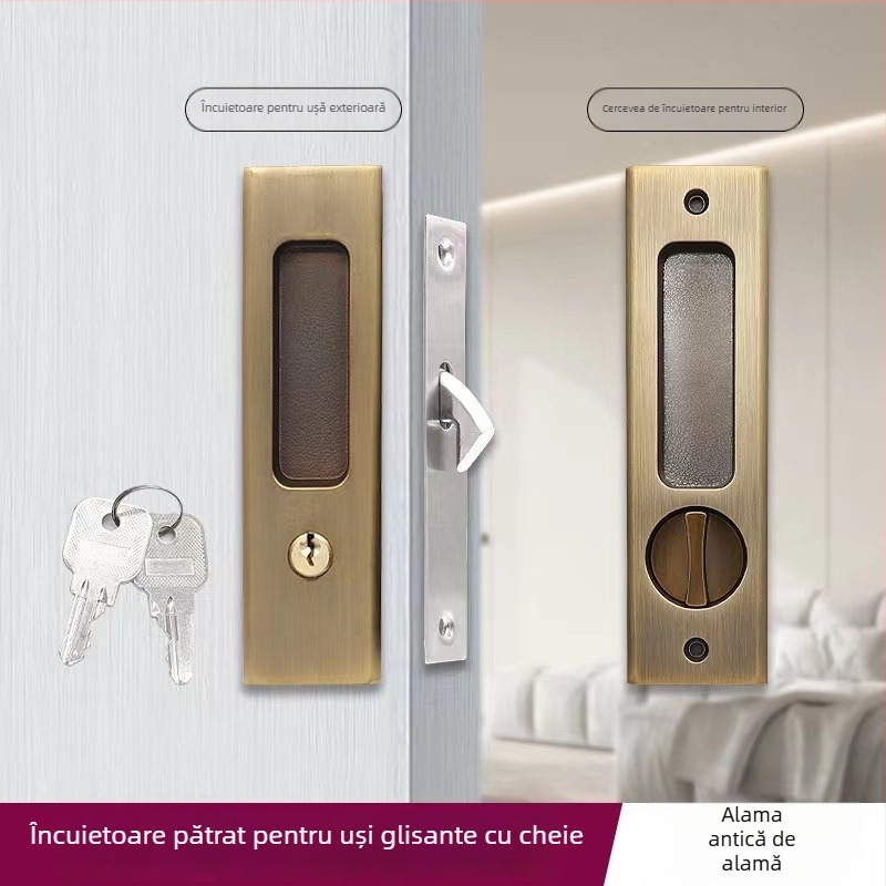 Asabi 9026 încuietoare pentru uși glisante, din aliaj de zinc, cu mâner încorporat, mecanism ascuns, pentru uși din lemn, potrivită pentru balcoane și bucătării, stil modern minimalist