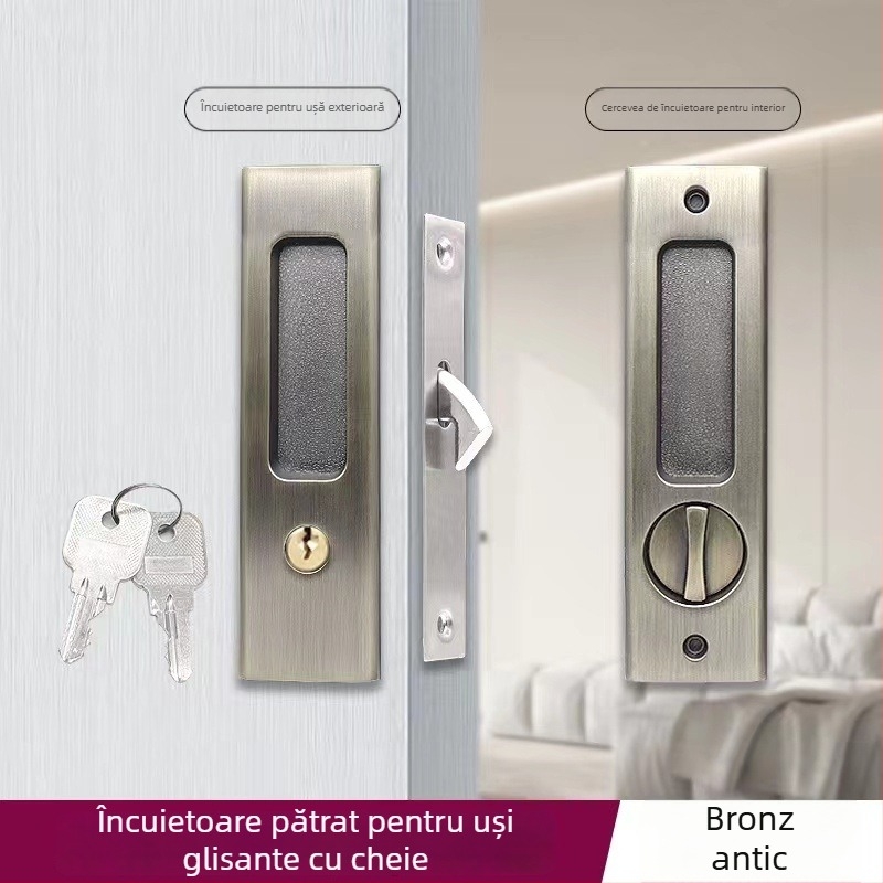 Asabi 9026 încuietoare pentru uși glisante, din aliaj de zinc, cu mâner încorporat, mecanism ascuns, pentru uși din lemn, potrivită pentru balcoane și bucătării, stil modern minimalist