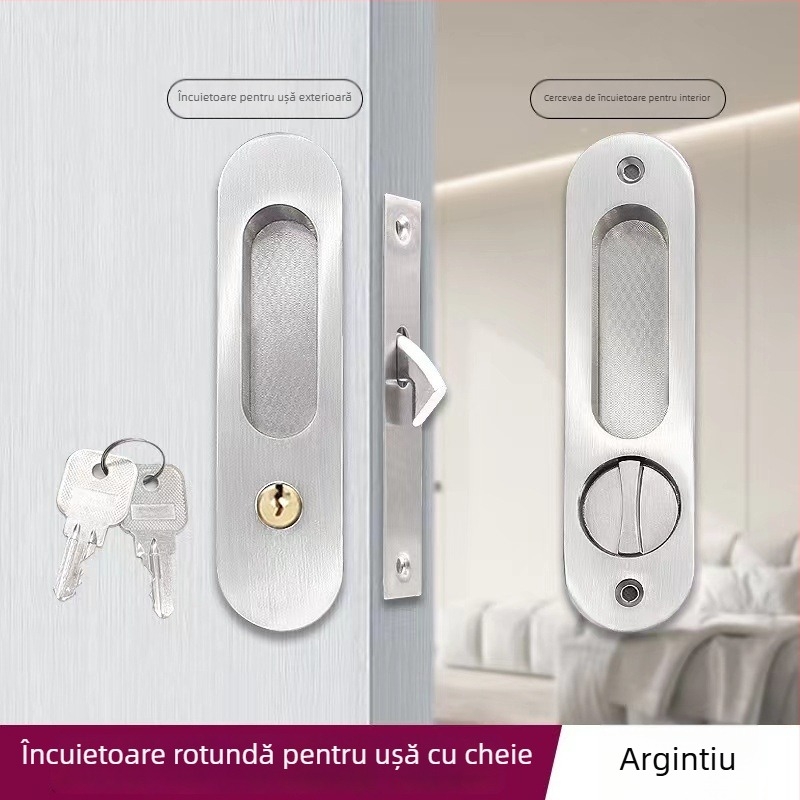 Asabi 9026 încuietoare pentru uși glisante, din aliaj de zinc, cu mâner încorporat, mecanism ascuns, pentru uși din lemn, potrivită pentru balcoane și bucătării, stil modern minimalist