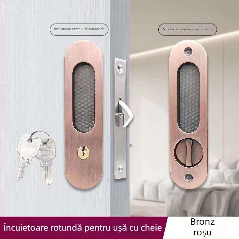 Asabi 9026 încuietoare pentru uși glisante, din aliaj de zinc, cu mâner încorporat, mecanism ascuns, pentru uși din lemn, potrivită pentru balcoane și bucătării, stil modern minimalist