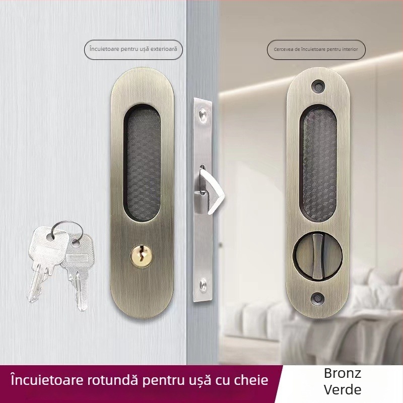 Asabi 9026 încuietoare pentru uși glisante, din aliaj de zinc, cu mâner încorporat, mecanism ascuns, pentru uși din lemn, potrivită pentru balcoane și bucătării, stil modern minimalist