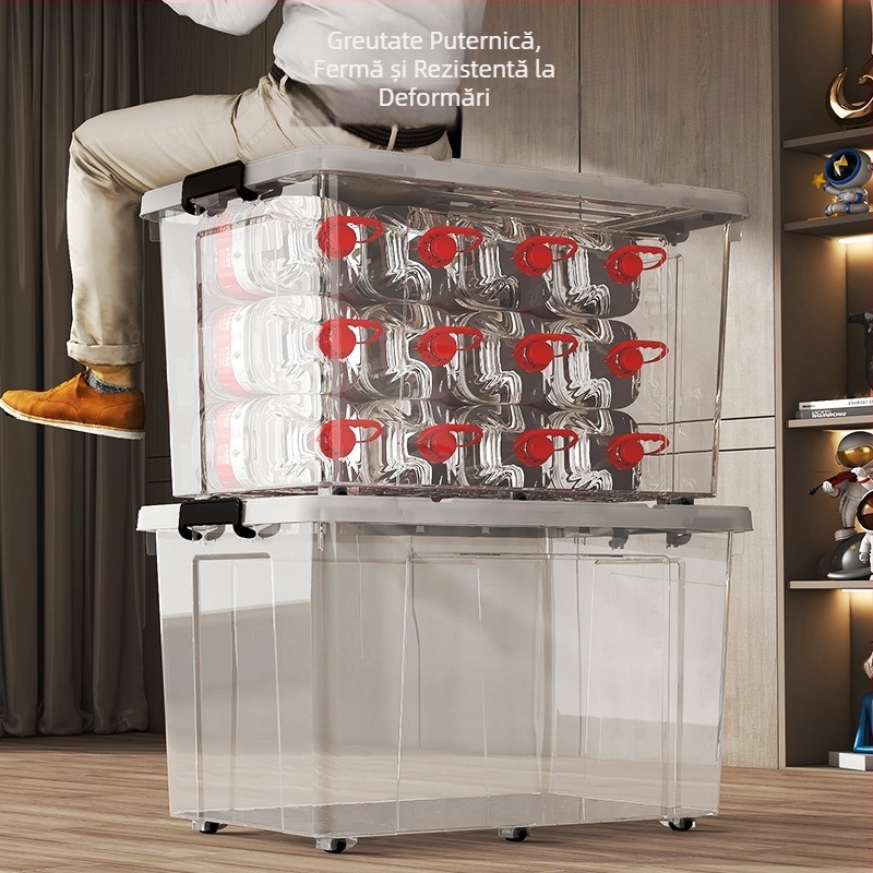 Cutie de depozitare din PP, 20–30 L, cu capac, portabilă, movabilă