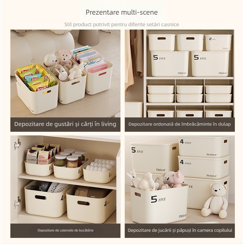 Cutie de depozitare, din plastic, 45 L, fără capac, stil minimalist modern