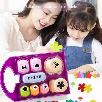 Set DIY embossing pentru copii – dispozitiv de embossing cu economie de efort, kit de imprimare, include foarfece mari de dantelă; Material: plastic; Vârstă recomandată: 7–14 ani