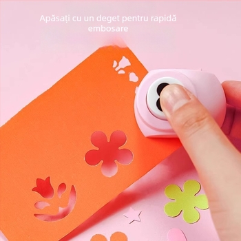Set DIY embossing pentru copii – dispozitiv de embossing cu economie de efort, kit de imprimare, include foarfece mari de dantelă; Material: plastic; Vârstă recomandată: 7–14 ani