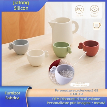 Set de ceai din silicon pentru copii – joc de rol în bucătărie, 4-6 ani, material siliconic, dezvoltă coordonarea mână-ochi și imaginația