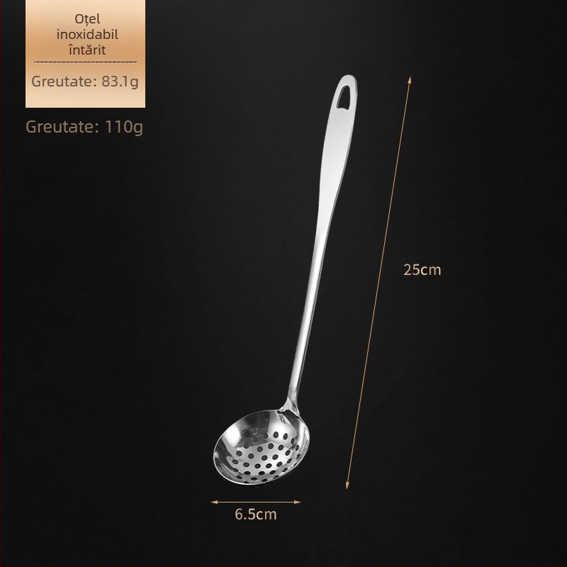 Set lingură de supă și strecurător din oțel inoxidabil – construcție îngroșată, rezistență la temperaturi înalte, mâner și lingură din oțel inoxidabil, imprimare logo, personalizare disponibilă