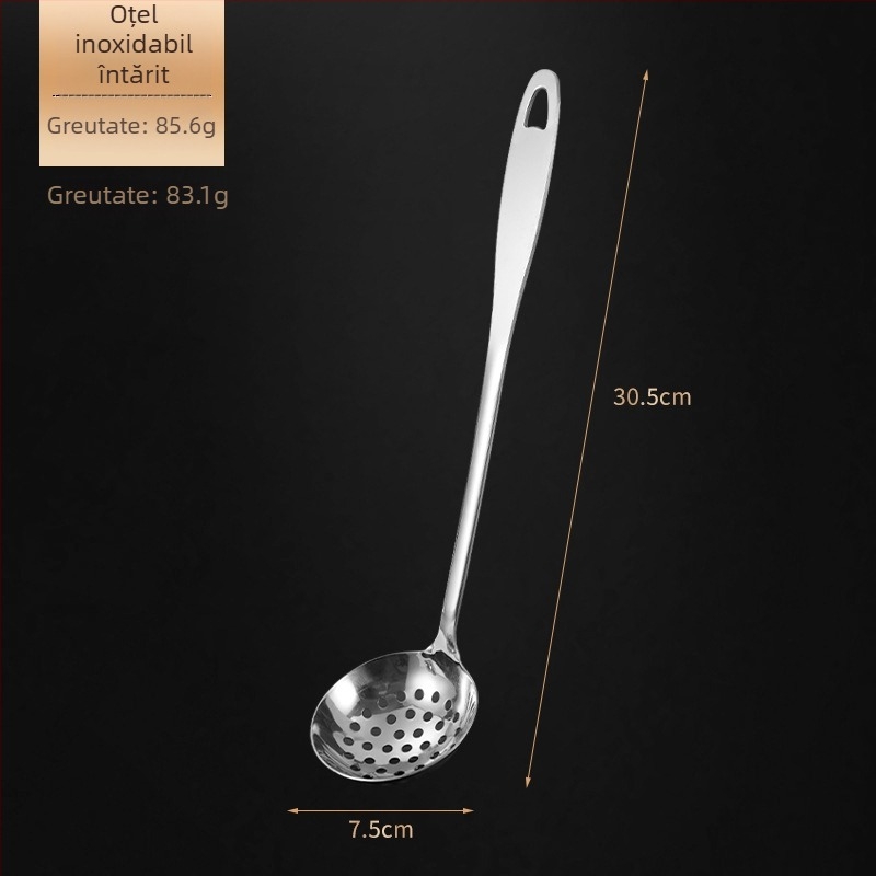 Set lingură de supă și strecurător din oțel inoxidabil – construcție îngroșată, rezistență la temperaturi înalte, mâner și lingură din oțel inoxidabil, imprimare logo, personalizare disponibilă